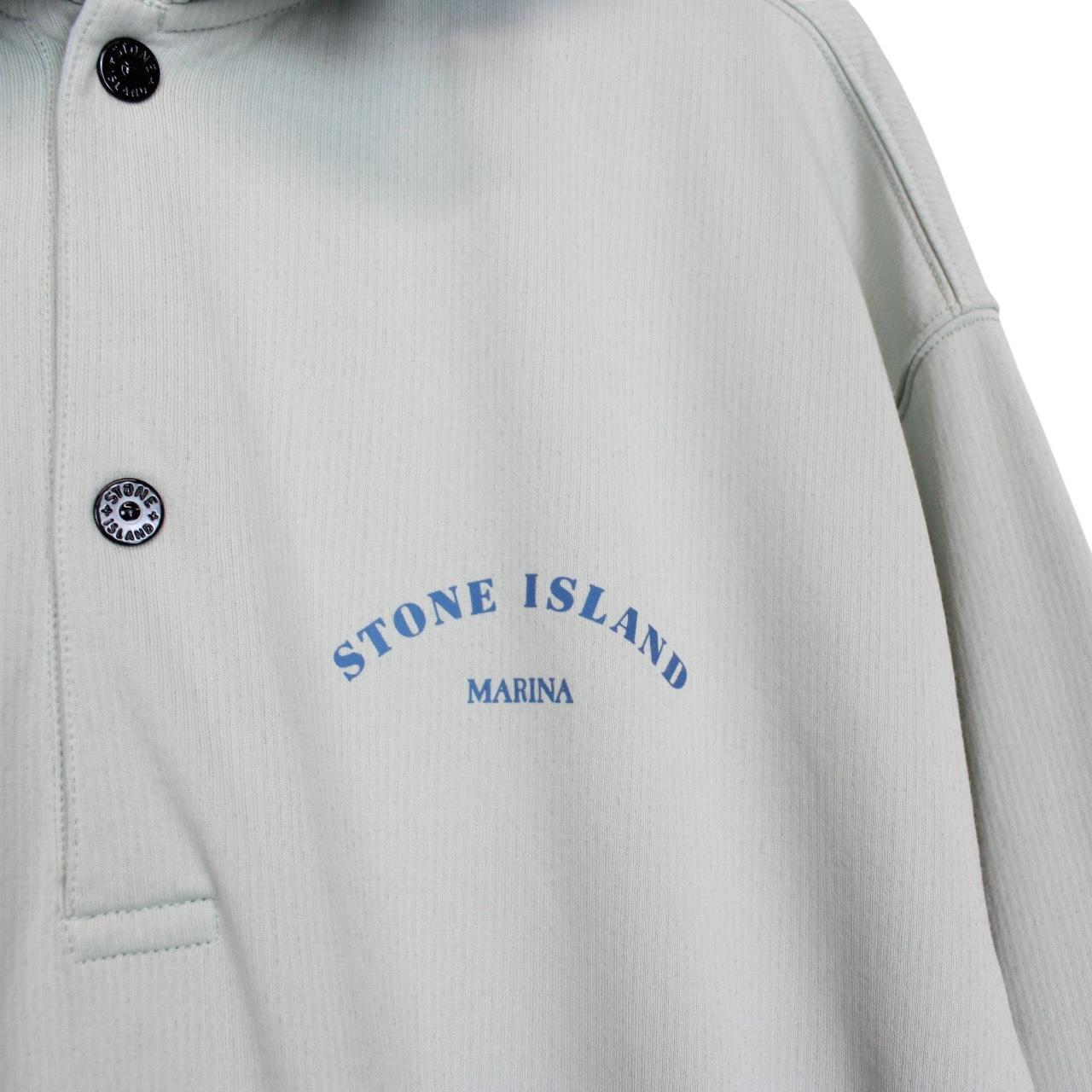 Stone Island Marina SS 2023 Light Blue Plated Dyed Cotton Nylon Hoodie Jumper