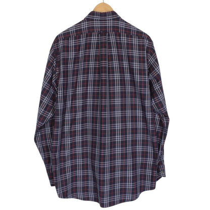 Vintage 90s Burberry Navy Blue Nova Check Long Sleeve Cotton Shirt