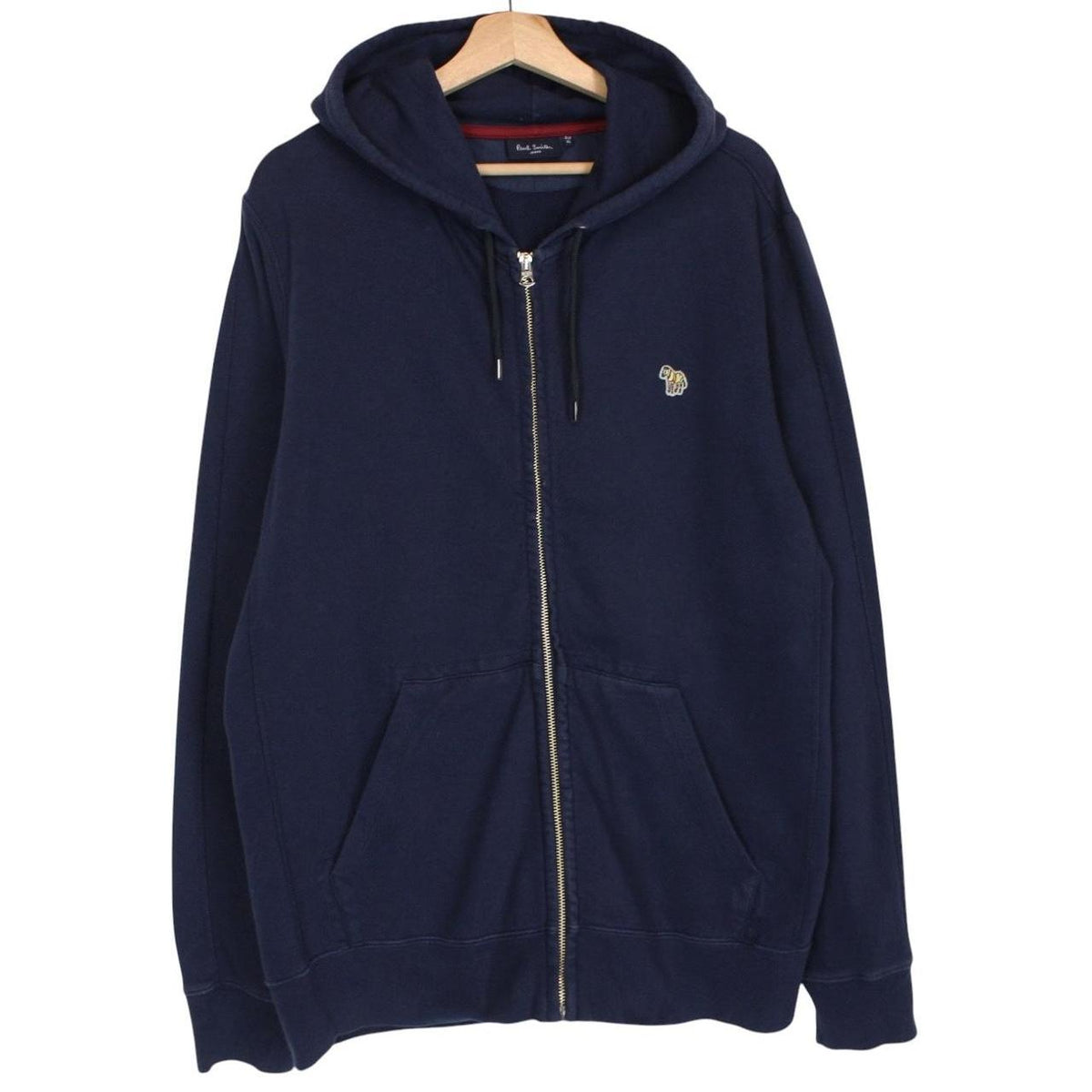 Paul Smith navy blue hoodie with zebra logo, full zip, cotton material.