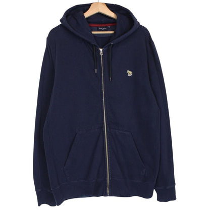 Paul Smith navy blue hoodie with zebra logo, full zip, cotton material.