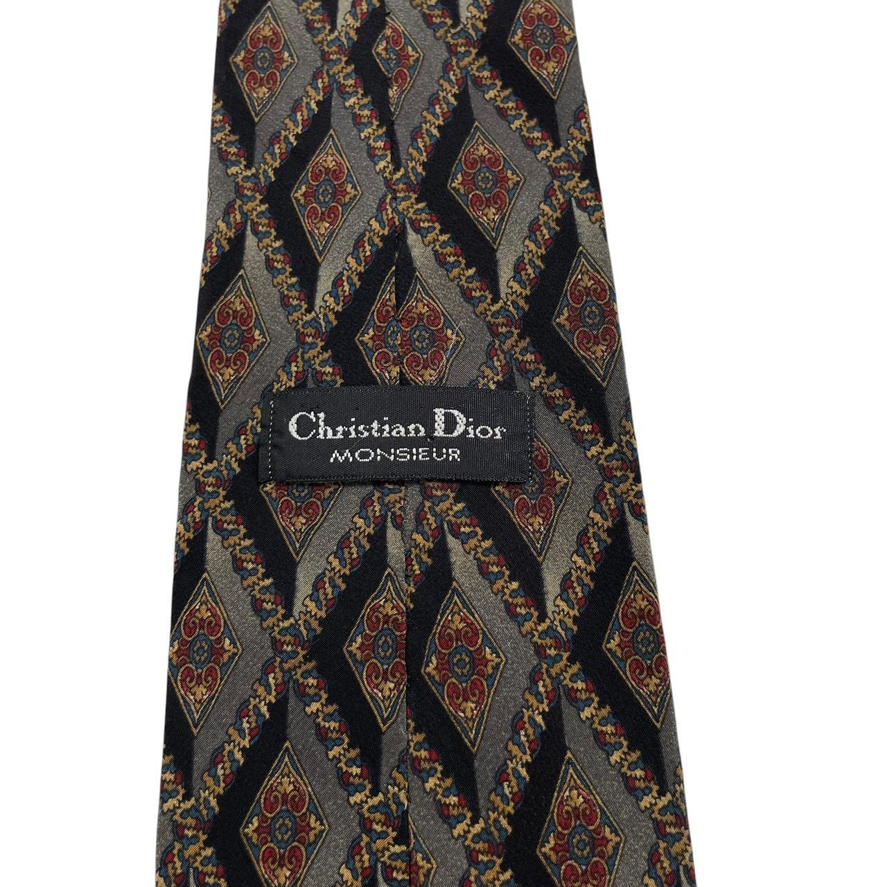 Christian Dior cream silk tie with multicoloured paisley print design.