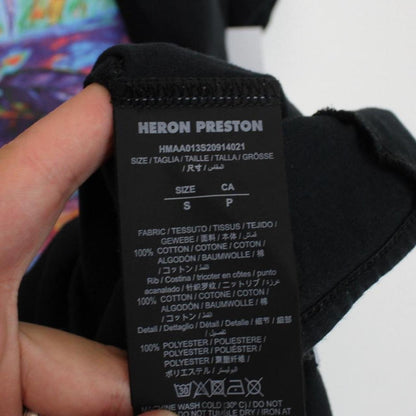 Heron Preston black pocket t-shirt with multicoloured birds print and oversized fit.