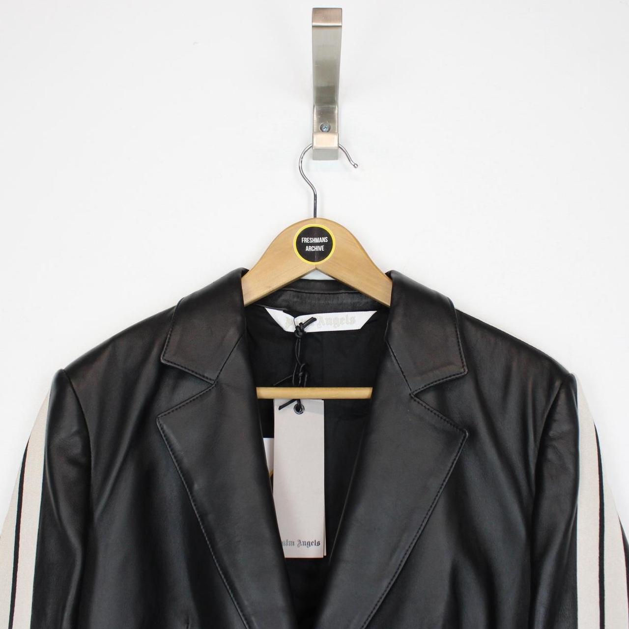 Palm Angels Black and White Leather Track Blazer Jacket
