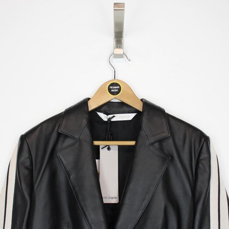 Palm Angels Black and White Leather Track Blazer Jacket