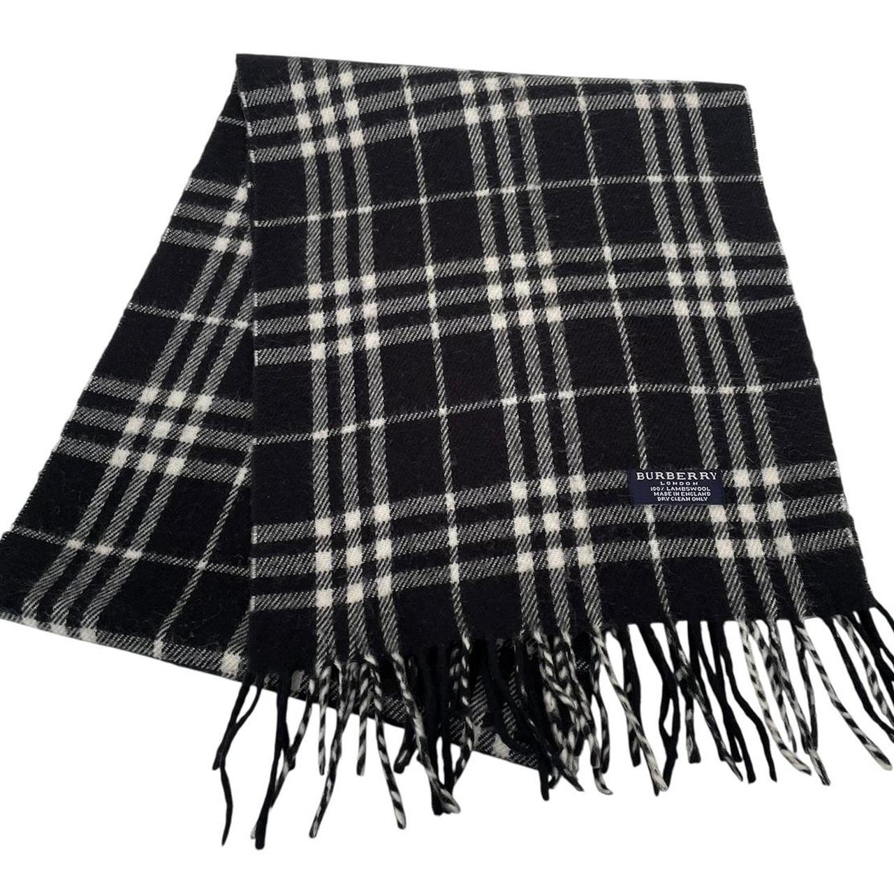 Vintage 90s Burberry Black and White Nova Check Lambswool Scarf