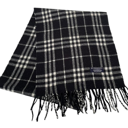 Vintage 90s Burberry Black and White Nova Check Lambswool Scarf