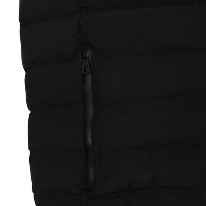 Emporio Armani black quilted hooded gilet with logo detail and zip pockets.