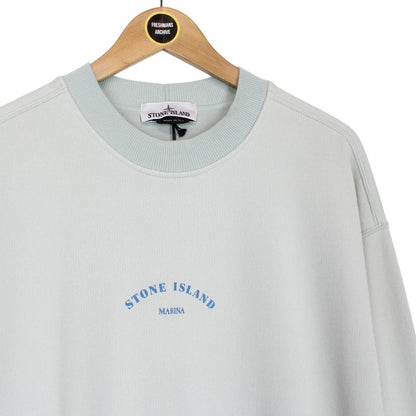 Stone Island Marina SS 2023 Light Blue Plated Dyed Cotton Sweatshirt Jumper