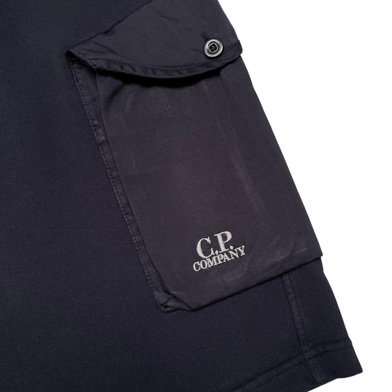 CP Company Navy Blue Cotton Embroidered Logo Cargo Jogger Shorts