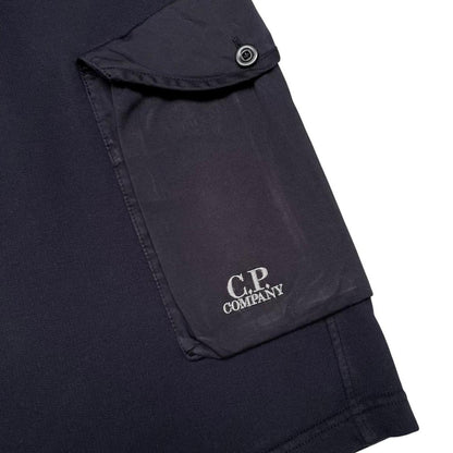 CP Company Navy Blue Cotton Embroidered Logo Cargo Jogger Shorts