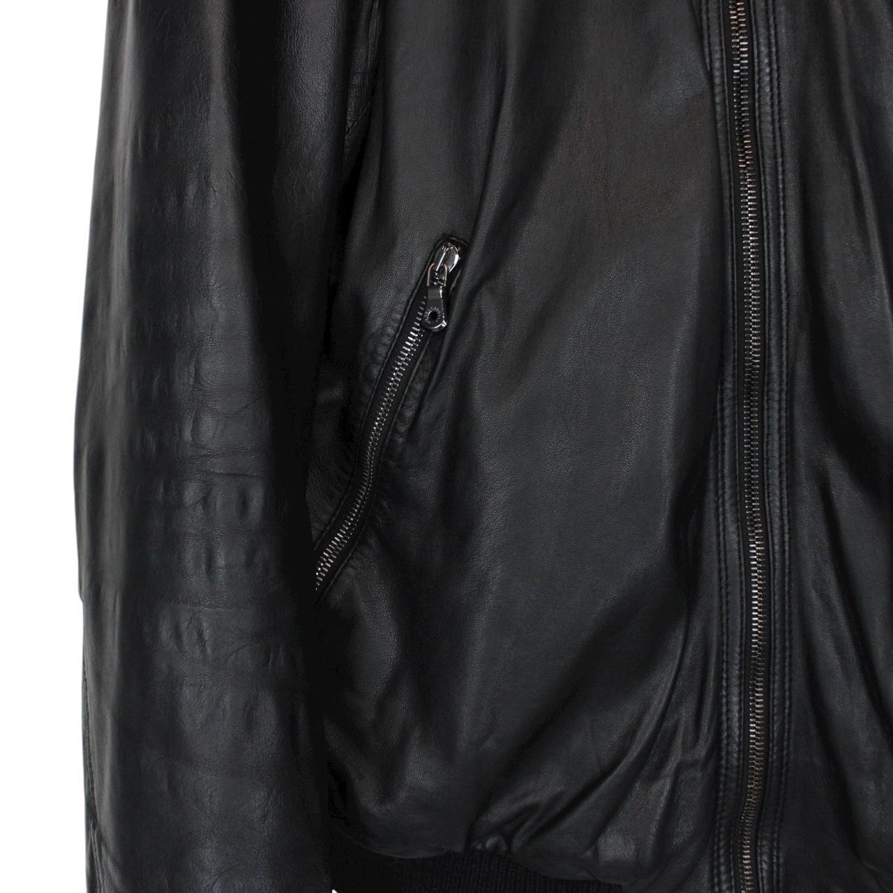 Dolce &amp; Gabbana Black Full Zip Logo Plaque Leather Jacket