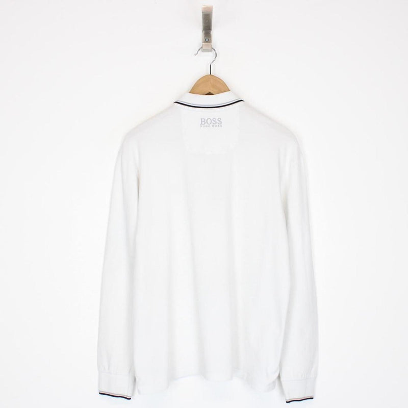 Hugo Boss White Long Sleeve Cotton Polo Shirt