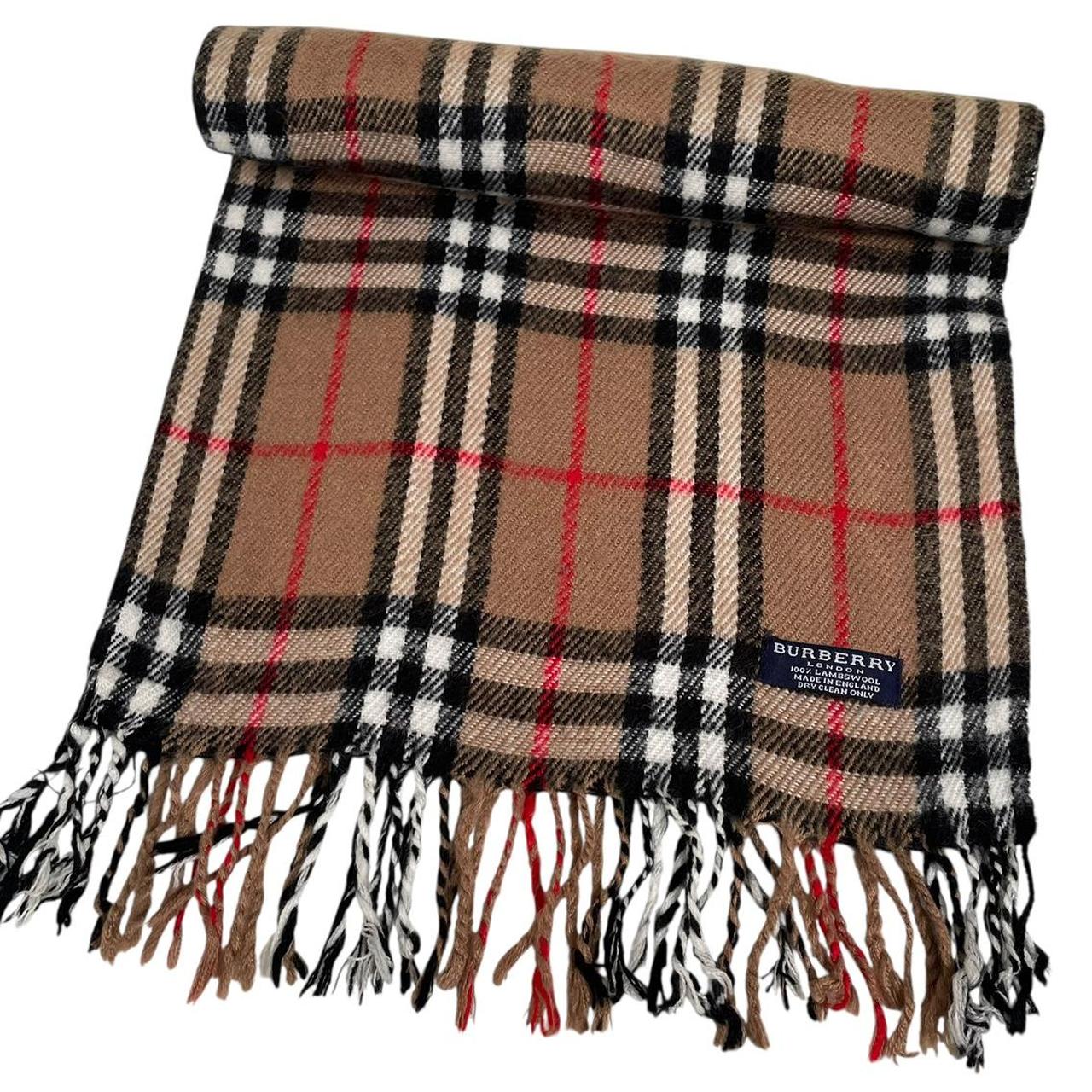 Vintage 90s Burberry Tan Brown Nova Check Lambswool Scarf