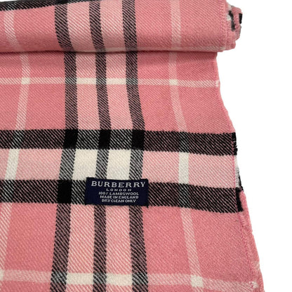 Vintage 90s Burberry Pink Check Lambswool Scarf