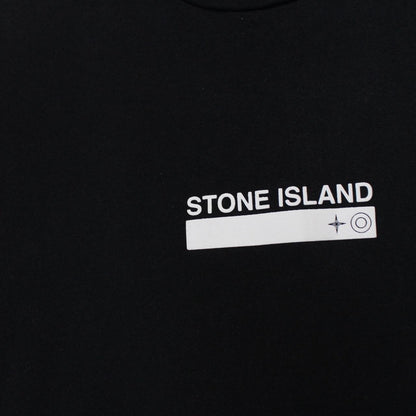 Stone Island black short sleeve cotton t-shirt with logo print and pocket detail.