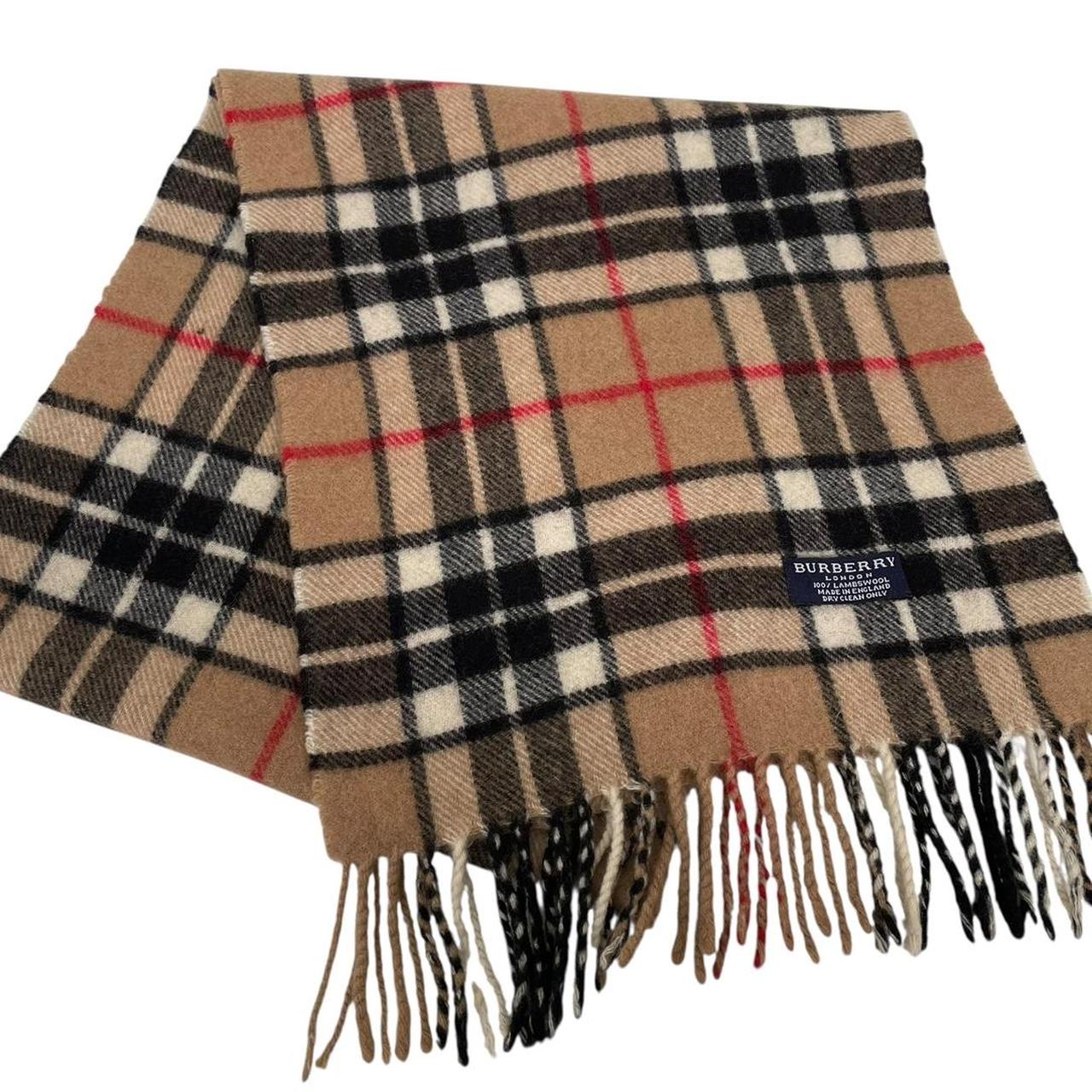 Vintage 90s Burberry Tan Brown Nova Check Lambswool Scarf