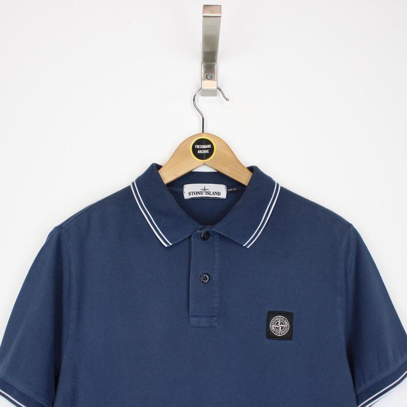 Stone Island Blue and White Short Sleeve Compass Polo Shirt