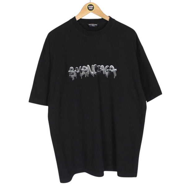 Balenciaga Black Slime Logo Print Short Sleeve Cotton T-Shirt