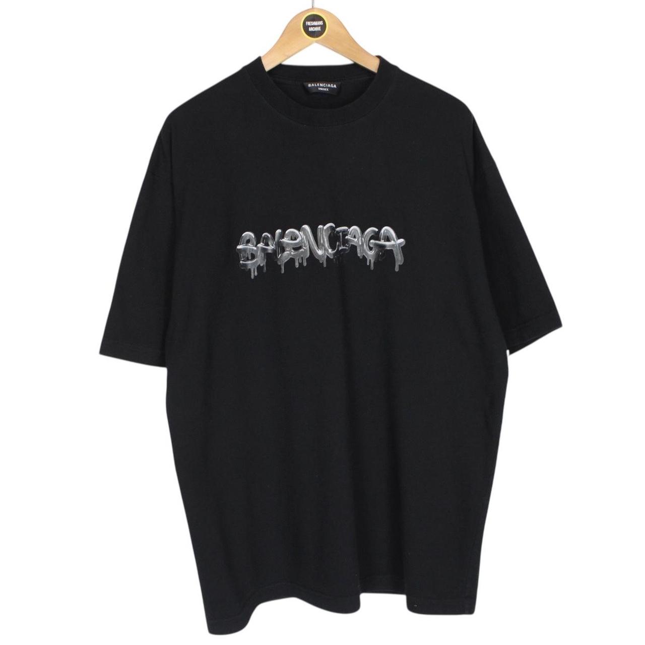 Balenciaga Black Slime Logo Print Short Sleeve Cotton T-Shirt