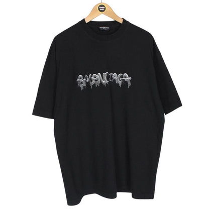 Balenciaga Black Slime Logo Print Short Sleeve Cotton T-Shirt