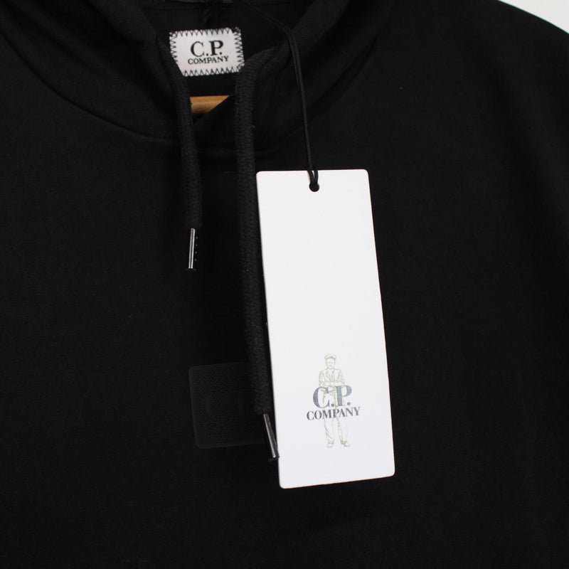 CP Company Metropolis Black Cotton Block Logo Hoodie Jumper