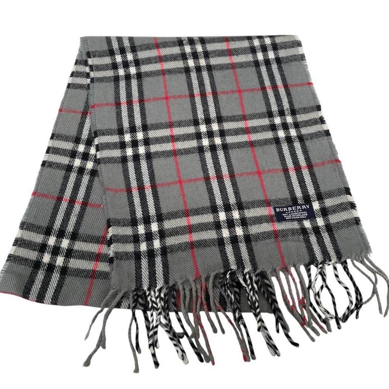 Vintage 90s Burberry Grey Nova Check Lambswool Scarf