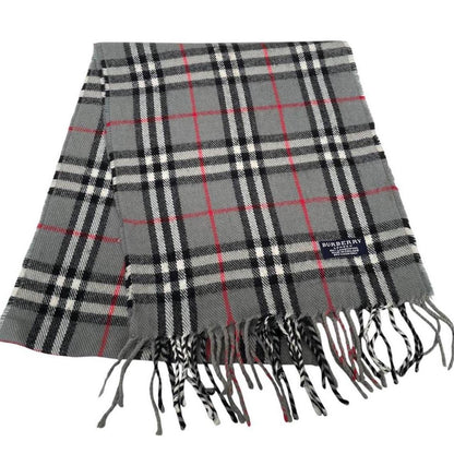Vintage 90s Burberry Grey Nova Check Lambswool Scarf