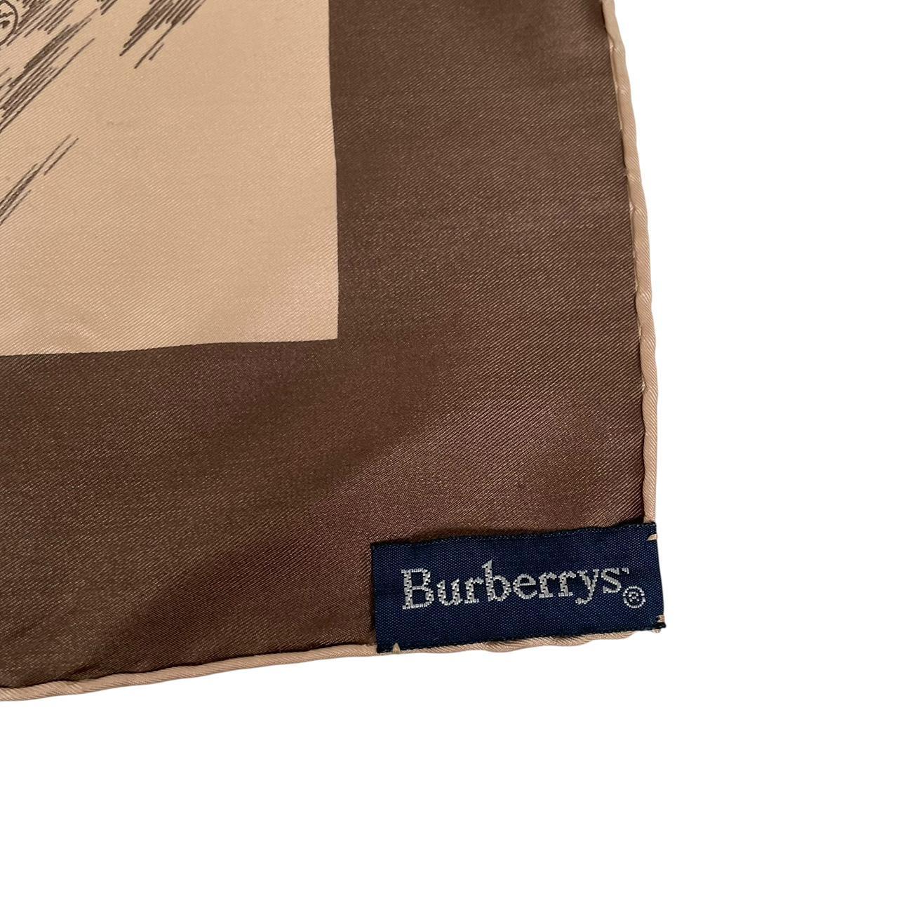 Vintage Burberry Beige and Brown Aviation Print Silk Scarf