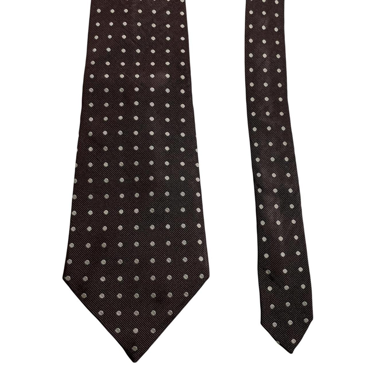 Polo Ralph Lauren beige and brown polka dot silk tie with classic logo detail.