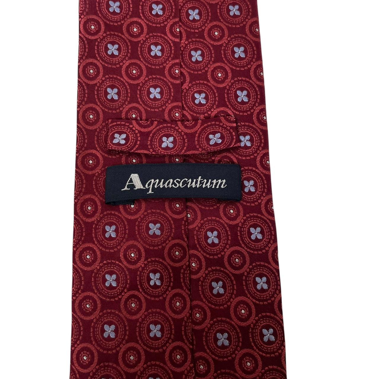 Vintage Aquascutum Burgundy Geometric Print Silk Tie