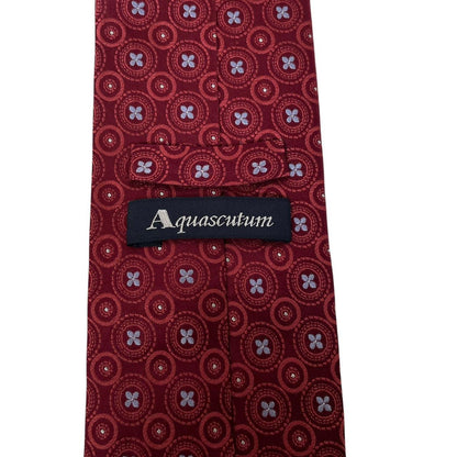 Vintage Aquascutum Burgundy Geometric Print Silk Tie