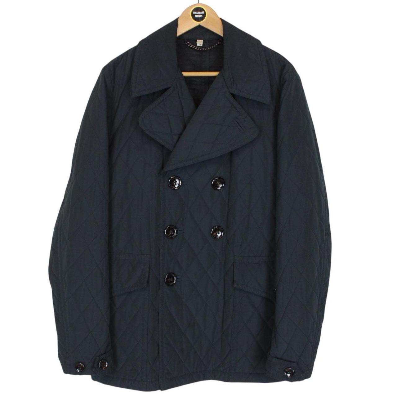 Burberry London Navy Blue Cotton Quilted Double Breasted Jacket
