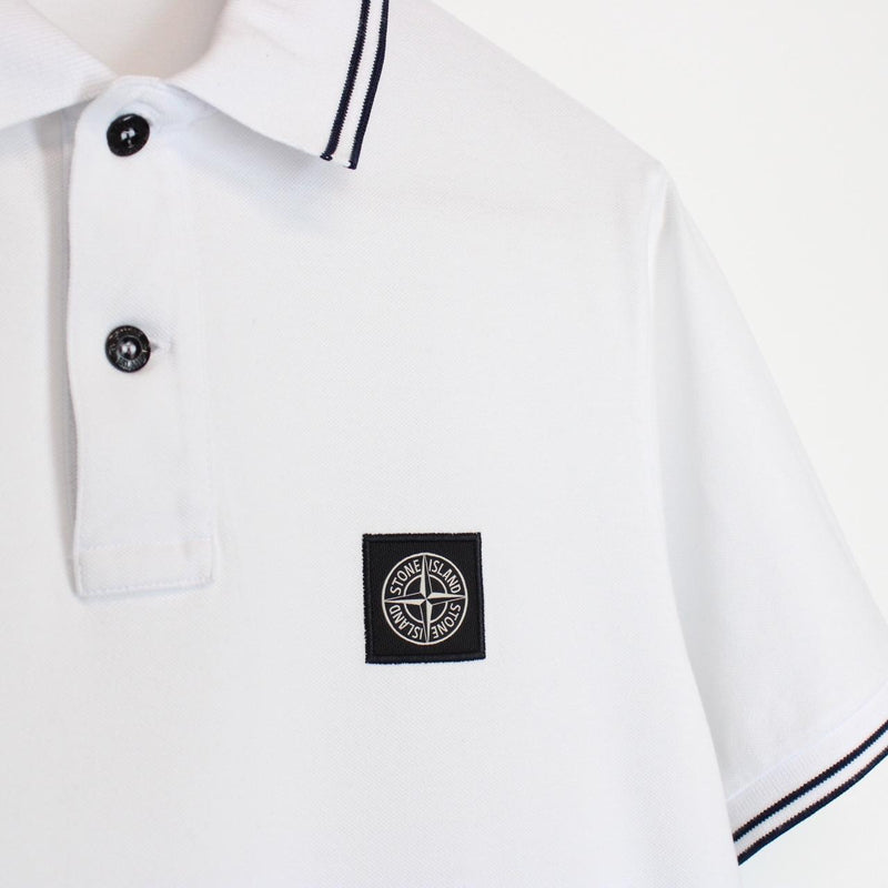 Stone Island AW 2022 White and Black Short Sleeve Compass Polo Shirt