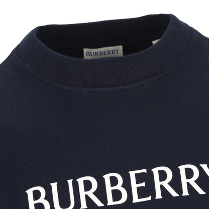Burberry Navy Blue and White Logo Print Short Sleeve Cotton T-Shirt