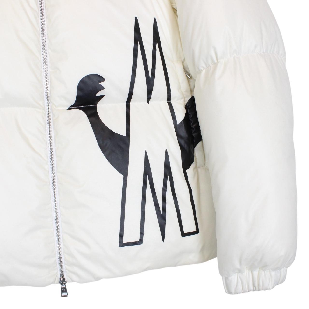 Moncler Friesian White and Black Logo Print Down Jacket
