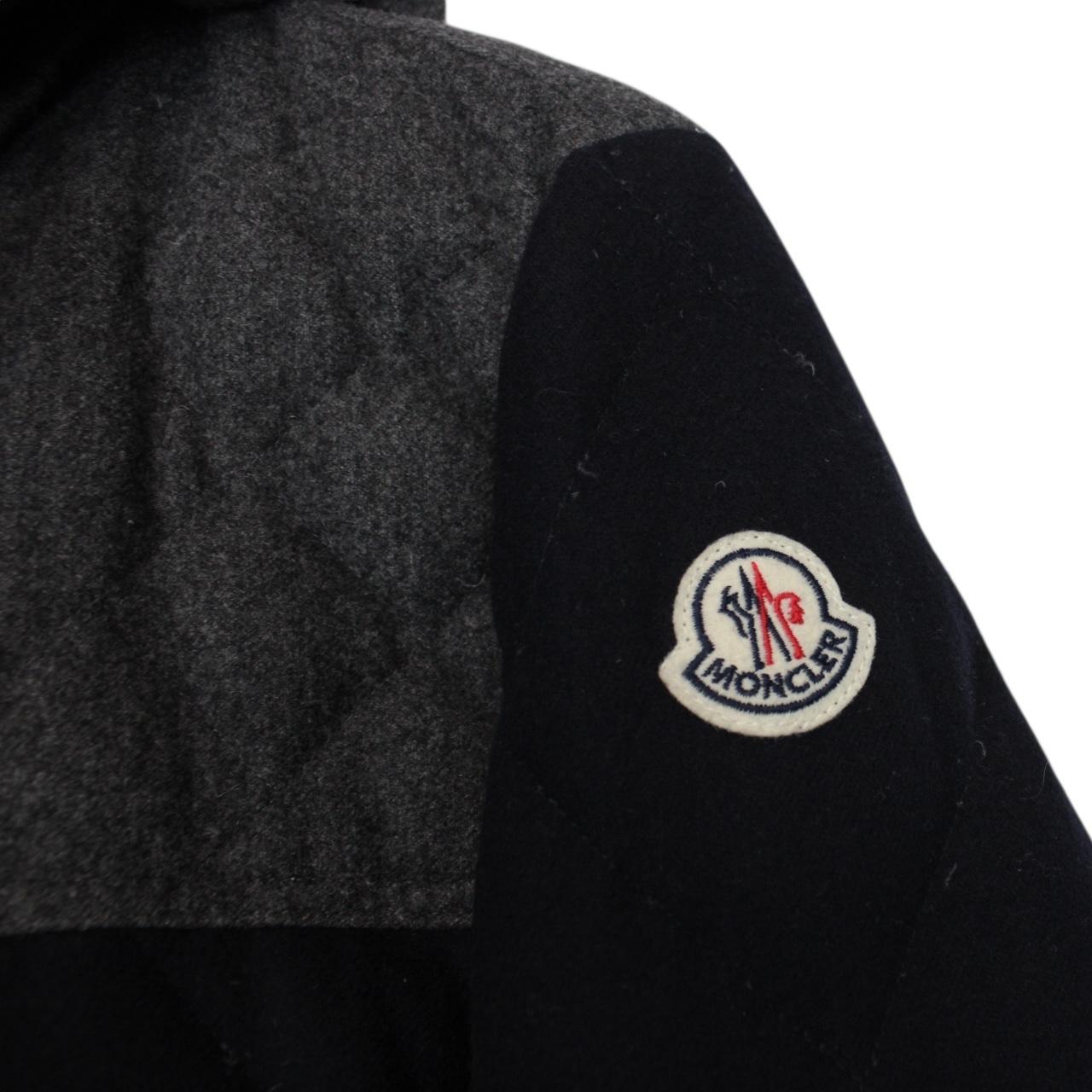 Moncler Labastide Navy Blue and Grey Wool Hooded Down Jacket