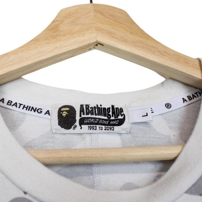 Bape White and Grey Space Camo Side Shark Short Sleeve T-Shirt