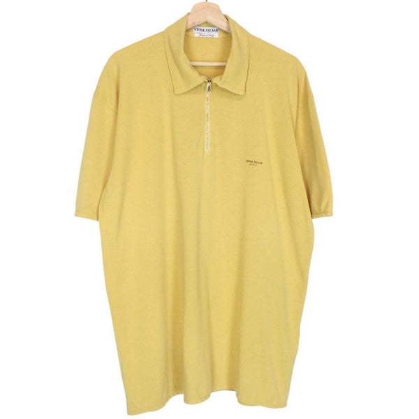 Vintage Stone Island Marina SS 1995 Yellow Short Sleeve 1/4 Zip Cotton Polo Shirt