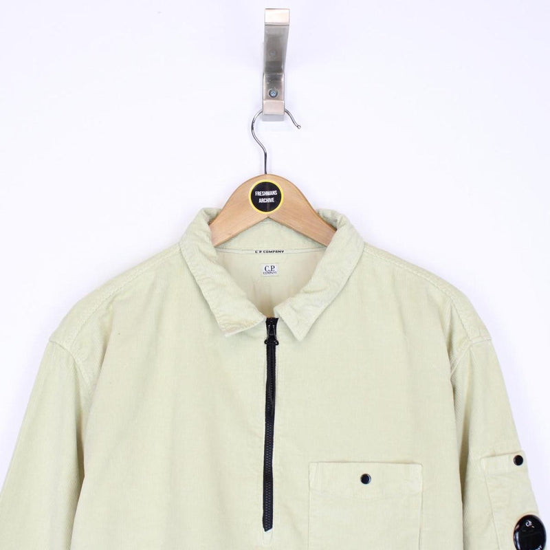 CP Company Pale Yellow Corduroy 1/4 Zip Lens Overshirt Jacket