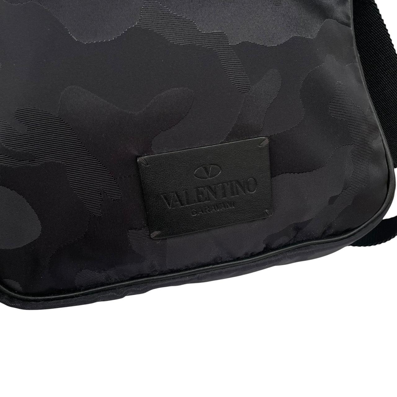 Valentino Garavani Black Camo Nylon Crossbody Messenger Bag