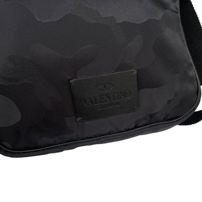 Valentino Garavani Black Camo Nylon Crossbody Messenger Bag