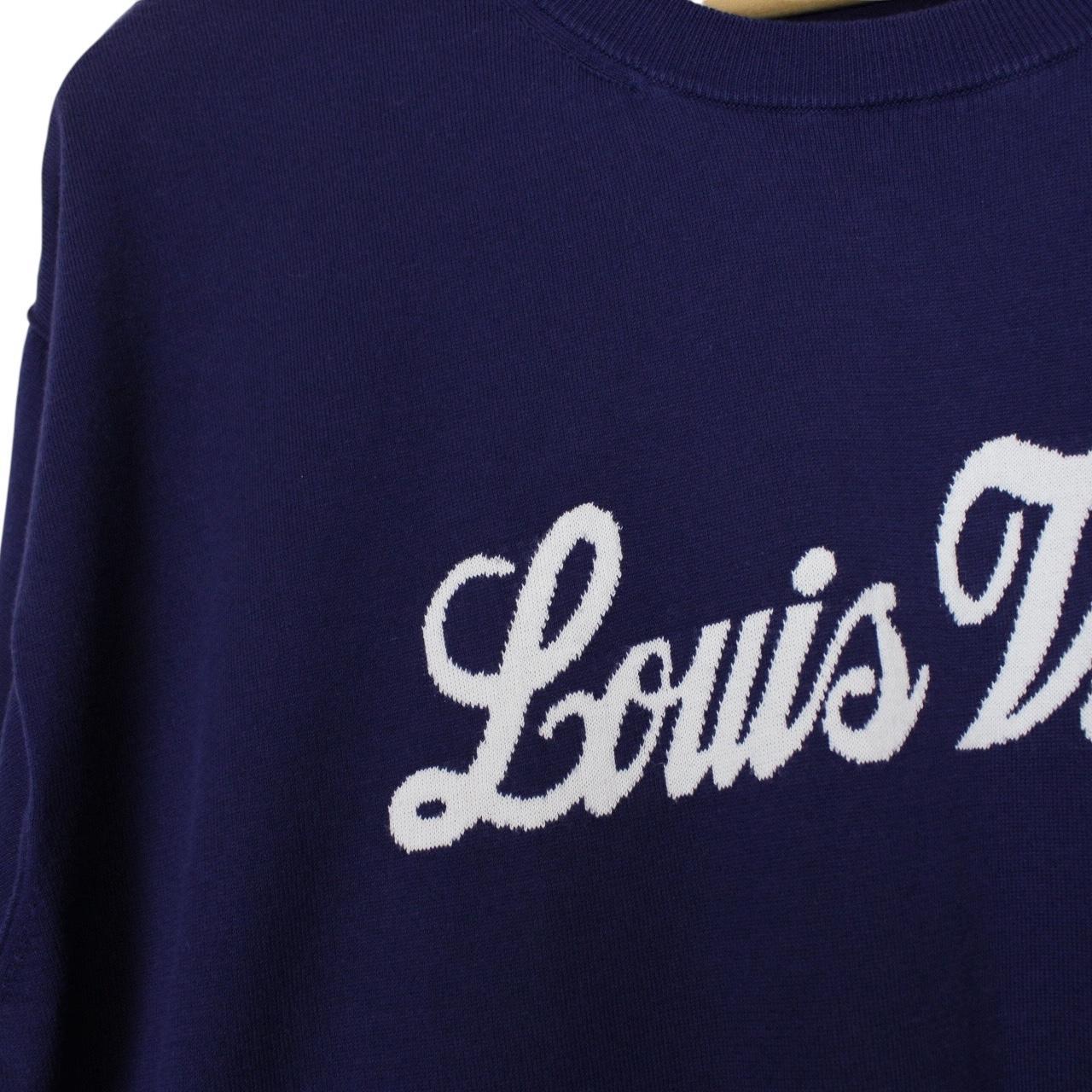 Louis Vuitton LV Logo Print Navy Blue and White Short Sleeve Cotton Knit T-Shirt