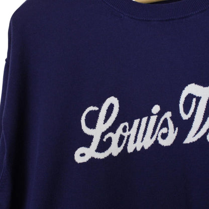 Louis Vuitton LV Logo Print Navy Blue and White Short Sleeve Cotton Knit T-Shirt