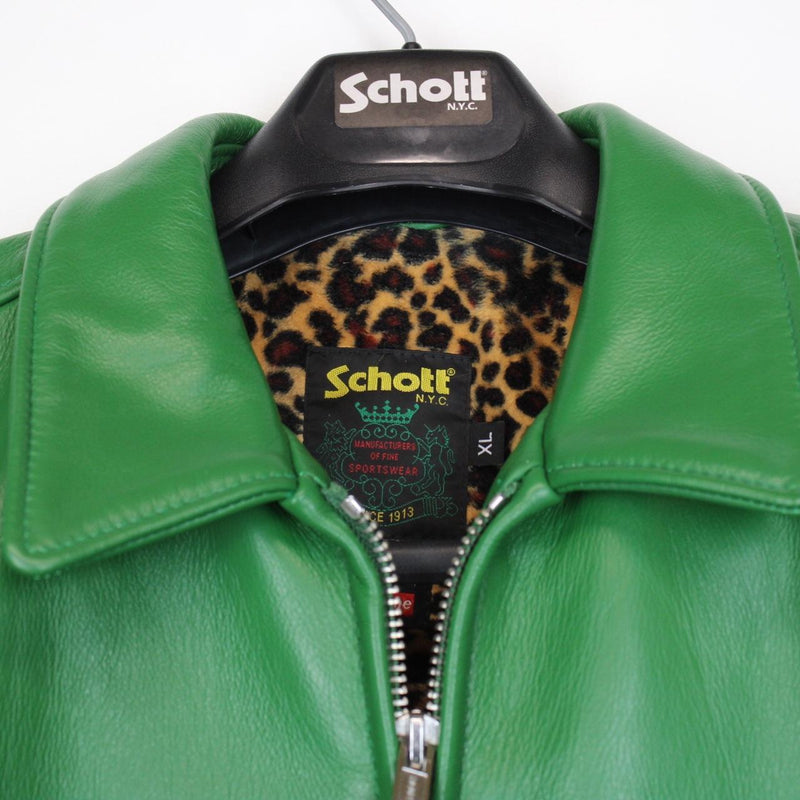 Schott x Supreme 2024 Green and Leopard Print Leather Jacket