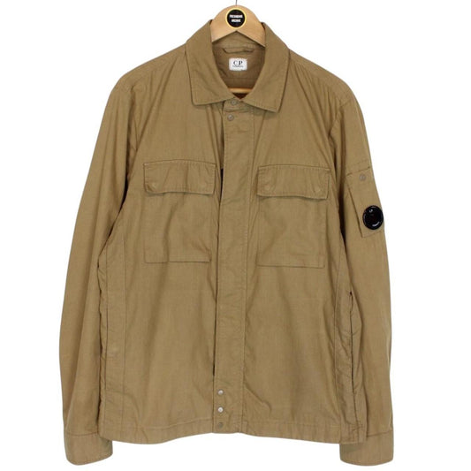 CP Company Tan Brown Full Zip 50 Fili Lens Overshirt Jacket
