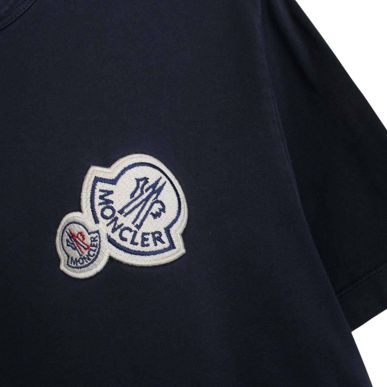 Moncler Maglia Navy Blue Double Logo Short Sleeve T-Shirt