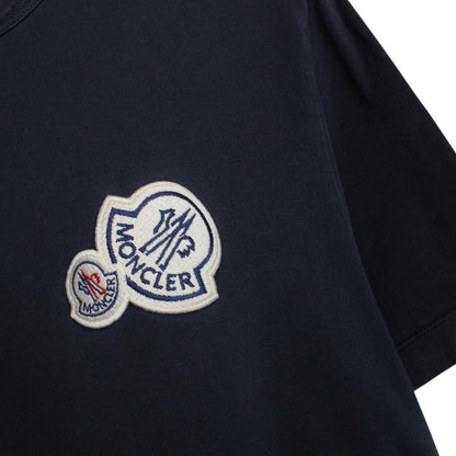 Moncler Maglia Navy Blue Double Logo Short Sleeve T-Shirt
