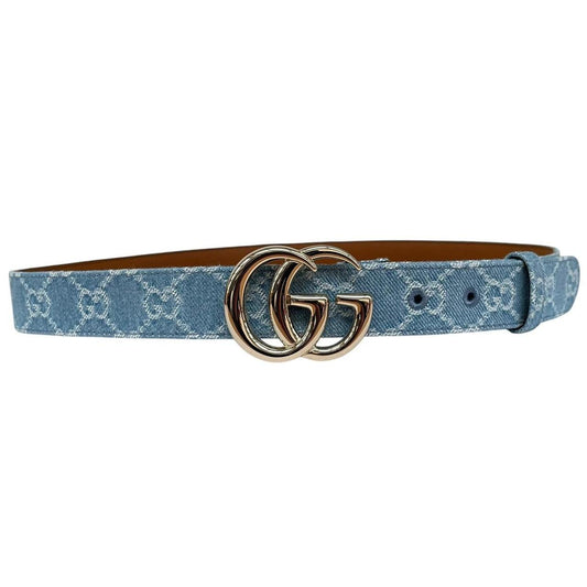 Gucci Light Blue Canvas Denim Monogram Marmont Belt with GG Buckle