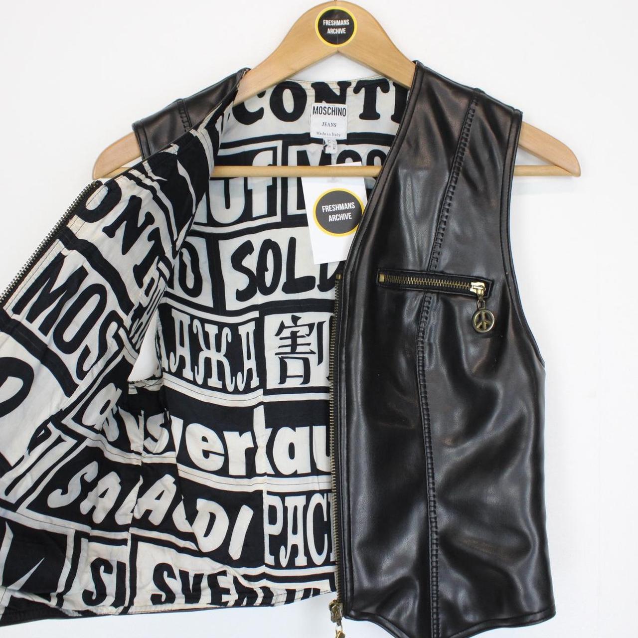 Vintage 90s Moschino Peace and Love Black Faux Leather 2 Piece Vest and Shorts