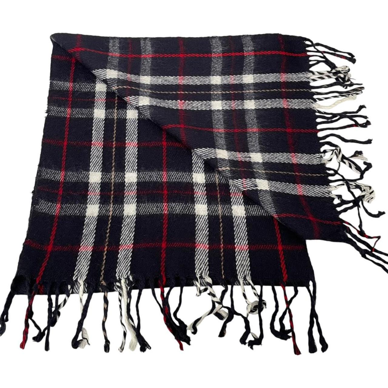 Vintage 90s Burberry Navy Blue Check Lambswool Scarf